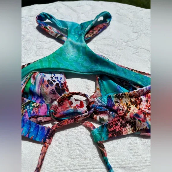 Luli Fama Multicolor high neck Bikini with Gold Accents - Picture 6 of 7